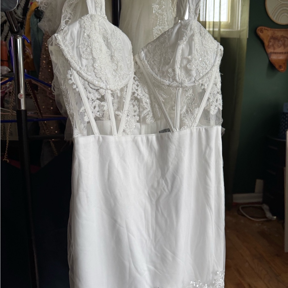 Lulu's White Lace Chemise with Spaghetti Straps